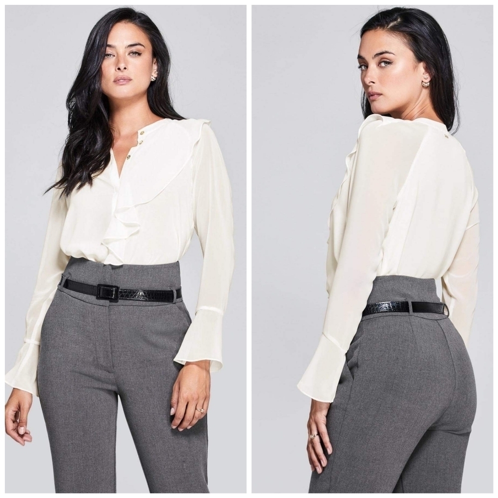 New GUESS BY MARCIANO Rochelle Ruffle Blouse